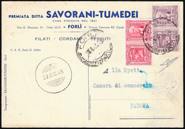 1945 - 20 Cent., 1 Lira Imposta Sull'Entrata, Marche Da Bollo Doppie, Ottimo Stato, Su Cartolina Da ... - Otros & Sin Clasificación