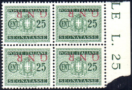 1943 - 25 Cent. Verde, Soprastampa Capovolta G.N.R. Di Brescia (50/Ia), Blocco Di Quattro, Gomma Int... - Sonstige & Ohne Zuordnung