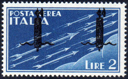 POSTA AEREA 1944 - 2 Lire Azzurro, Soprastampa Ripetuta Due Volte (P15A), Gomma Integra, Perfetto. B... - Sonstige & Ohne Zuordnung