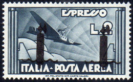 POSTA AEREA 1944 - 2 Lire Ardesia, Soprastampa Fascio Ripetuta (P16), Gomma Integra, Perfetto. Raro!... - Autres & Non Classés