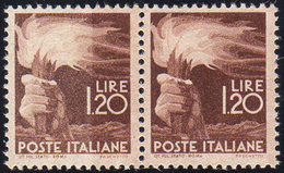 1945 - 1,20 Lire Democratica, Coppia, L'esemplare Di Sinistra Con Stampa Evanescente (551g), Gomma I... - Andere & Zonder Classificatie