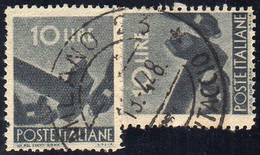 1946 - 10 Lire Democratica, Falso Per Posta Di Milano, Due Esemplari (F558), Perfetti, Usati A Milan... - Other & Unclassified