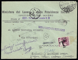 1950 - 20 Lire Democratica (561), Perfetto, Usato Come Segnatasse E Annullato Con Bollo "T" Su Busta... - Autres & Non Classés