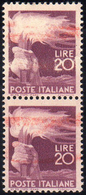 1945 - 20 Lire Democratica, Coppia Verticale Stampata Su Carta Ricongiunta (561t), Gomma Originale, ... - Other & Unclassified