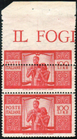 1946 - 100 Lire Democratica, Dent. 14 X 13 1/4, Coppia Orizzontale, L'esemplare Superiore Con Dentel... - Other & Unclassified