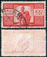 1946 - 100 Lire Democratica, Decalco Completo Spostato (565/Iz), Usato, Perfetto. Cert. Sirotti.... - Other & Unclassified