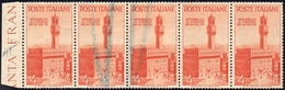 1946 - 4 Lire Repubbliche Medioevali, Striscia Orizzontale Di Cinque, Due Esemplari Stampati Su Cart... - Other & Unclassified