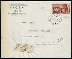 1947 - 20 Lire Repubbliche Medioevali (573), Perfetto, Isolato Su Busta Raccomandata Da Milano 3/4/1... - Other & Unclassified