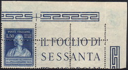 1949 - 50 Lire Volta, Dentellatura Superiore Fortemente Spostata In Basso (612f), Angolo Di Foglio C... - Other & Unclassified