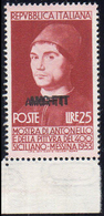 1953 - 25 Lire Antonello Da Messina, Tripla Soprastampa (164a), Gomma Integra, Perfetto. Raro, Solo ... - Sonstige & Ohne Zuordnung