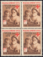 1950 - 0,50 D. Croce Rossa, Decalco Della Soprastampa (33c), Blocco Di Quattro, Gomma Integra, Perfe... - Other & Unclassified