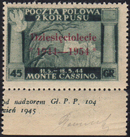 GOV. POLACCO DI LONDRA 1954 - 45 G. Soprastampa Carminio (4), Bordo Di Foglio, Gomma Integra, Perfet... - 1946-47 Période Corpo Polacco