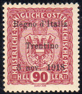 TRENTINO ALTO ADIGE 1918 - 90 H. Lilla Rosso, Soprastampato (14), Nuovo, Gomma Originale Integra, Pe... - Autres & Non Classés