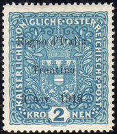 TRENTINO ALTO ADIGE 1918 - 2 K. Azzurro, Soprastampato (16), Nuovo, Gomma Originale Integra, Perfett... - Sonstige & Ohne Zuordnung