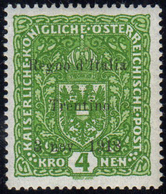 TRENTINO ALTO ADIGE 1918 - 4 K. Verde Scuro, Soprastampato (17), Nuovo, Gomma Originale Integra, Pic... - Autres & Non Classés