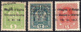 VENEZIA GIULIA 1918 - 5 H., Doppia Soprastampa Di Cui Una Obliqua, 12 E 15 H., Doppia Soprastampa (2... - Otros & Sin Clasificación