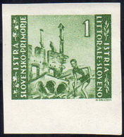 LITORALE SLOVENO 1946 - 1 Lira, Tiratura Di Zagabria, Non Dentellato (53a), Bordo Di Foglio In Basso... - Other & Unclassified