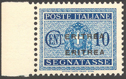 SEGNATASSE 1934 - 10 Cent. Azzurro, Doppia Soprastampa (27b), Perfetto, Gomma Originale Integra. Bel... - Eritrea