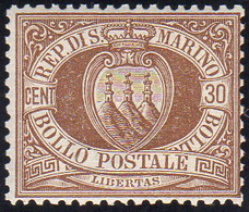 1877 - 30 Cent. Stemma (6), Buona/ottima Centratura, Gomma Integra, Perfetto. G.Bolaffi, Cert. Ferra... - Otros & Sin Clasificación