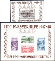 GERMANIA SARRE 1948 - Pro Inondati, I Due Foglietti (BF 1/2), Gomma Integra, Perfetti. Sorani.... - Andere-Europa