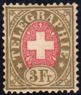 SVIZZERA TELEGRAFI 1868 - 3 Fr. Oro (4), Gomma Originale, Perfetto. Cert. Eichele.... - Europe (Other)