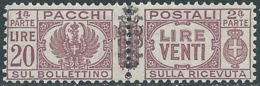 1945 LUOGOTENENZA PACCHI POSTALI 20 LIRE MNH ** - RB14-6 - Postal Parcels