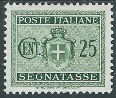 1945 LUOGOTENENZA SEGNATASSE 25 CENT SENZA FILIGRANA MH * - RB8-8 - Strafport