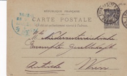 Carte Sage 10 C Noir G10 Oblitérée à Destination De L'Autriche Repiquage Cambefort - Overprinter Postcards (before 1995)