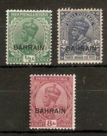 BAHRAIN 1933 - 1937 ½a, 3a 6p, 8a SG 2, 8, 10 MOUNTED MINT Cat £17.75 - Bahrain (...-1965)