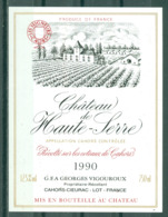 CAHORS - CHÂTEAU DE HAUTE - SERRE 1990 APPELLATION CAHORS CONTROLEE (Etiquette Neuve)   750 Ml  12,5% Vol. - Cahors