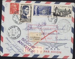 1ère Liaison Aérienne Directe Paris Djarkata  1957 Recommandé Vignette YT 1119 1101 1094 813 Cachet Souche Annotée - 1960-.... Lettres & Documents