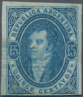 Argentinien: 1864, 15 C Sharp Print Blue, First Print Run Without Perforation, Very Nice Example Wit - Otros & Sin Clasificación