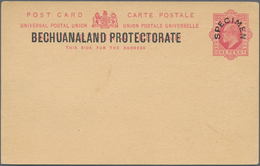 Betschuanaland: From 1887 On (approx). Lot Of 19 Entires Of Which 8 Are SPECIMEN. Diversity: Cards A - 1885-1964 Protectorado De Bechuanaland