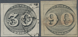 Brasilien: 1843, Bull's Heads, 30r. And 90r., Two Used Copies, Some Faults. - Gebruikt
