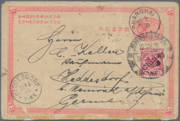 China - Ganzsachen: 1897, Card ICP 1 C. Canc. Large Dollar "SHANGHAI 26 MAR 98" In Combination W. Ge - Cartoline Postali