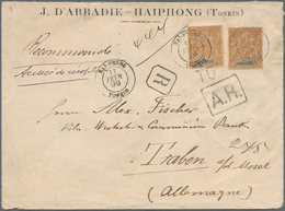 Französisch-Indochina: 1899/1938, Covers (7), Used Stationery (6) Inc. 1899 Registered AR-cover To G - Brieven En Documenten
