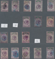 Indien: 1866 Provisional 6a. Violet Optd. "POSTAGE": Collection Of 17 Used Stamps With Different Typ - 1854 Britse Indische Compagnie
