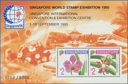 Singapur: 1995 Four 'Orchids' Miniature Sheets, Even Two Of The Orange One And The Larger Size 'Proo - Singapour (...-1959)