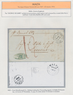 Malta - Vorphilatelie: 1838/1865, Comprehensive Collection With Ca.35 Entires On Exhibition Pages, C - Malte