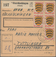 Französische Zone: 1946/1949, Partie Von 36 Belegen, Davon 23 Paketkarten(stammteile) Mit Frankature - Altri & Non Classificati