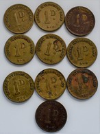 Insel Man: Lot 10 Token Zu 1 Penny Aus Dem ONCHAN INTERNMENT CAMP Aus Dem Zweiten Weltkrieg. Die Vor - Andere - Europa