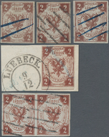 Lübeck - Marken Und Briefe: 1859, 2 Sch. Braun, Lot Von Sechs Marken, Dabei Briefstück Mit Klarem Or - Lübeck