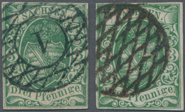 Sachsen - Marken Und Briefe: 1852/1860 (ca.), 3 Pfge. Grün,Lot Von Zwei Gestempelten Einzelmarken (e - Saxony