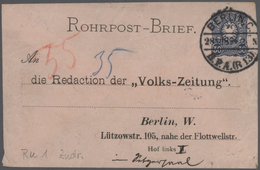 Deutsches Reich - Ganzsachen: 1876/1926, ROHRPOST: Sammlung Von 30 Gebrauchten Karten/Briefe Und 32 - Autres & Non Classés