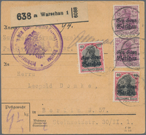 Deutsche Besetzung I. WK: Deutsche Post In Polen: 1918, 1918, Fünf Paketkarten-Stammteile Je Mit Mis - Occupazione 1914 – 18