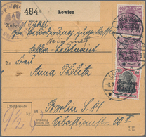 Deutsche Besetzung I. WK: Deutsche Post In Polen: 1918, Fünf Paketkarten-Stammteile Je Mit Mischfran - Bezetting 1914-18