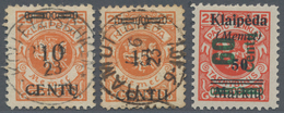 Memel: 1923/1938, Konvolut Mit 4 Alten Auktionslosen Auf Loskarten, Dabei MiNr.167/173 Gest. Mit Bei - Memel (Klaipeda) 1923