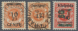 Memel: 1923/1938, Konvolut Mit 4 Alten Auktionslosen Auf Loskarten, Dabei MiNr.167/173 Gest. Mit Bei - Memel (Klaïpeda) 1923