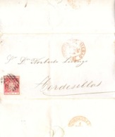 Año 1854 Edifil 24 6c   Sello Escudo Carta   Matasellos Rejilla Y Rojo Bilbao - Covers & Documents