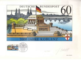 Germany 1992 2000 Years Of Koblenz Mi#1583 Maximum Card, Signed Probably By Stamp Author, Philartes Edition - Lettres & Documents